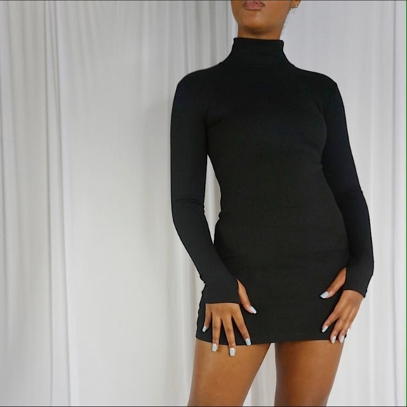 Black Ribbed Bodycon Mini Dress Size M - Picture 2 of 8